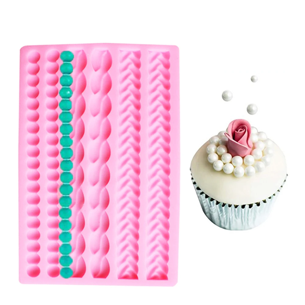

3D Knit Rope Pearl Silicone Fondant Mould Cake Border Xmas Sugar Baking Mold
