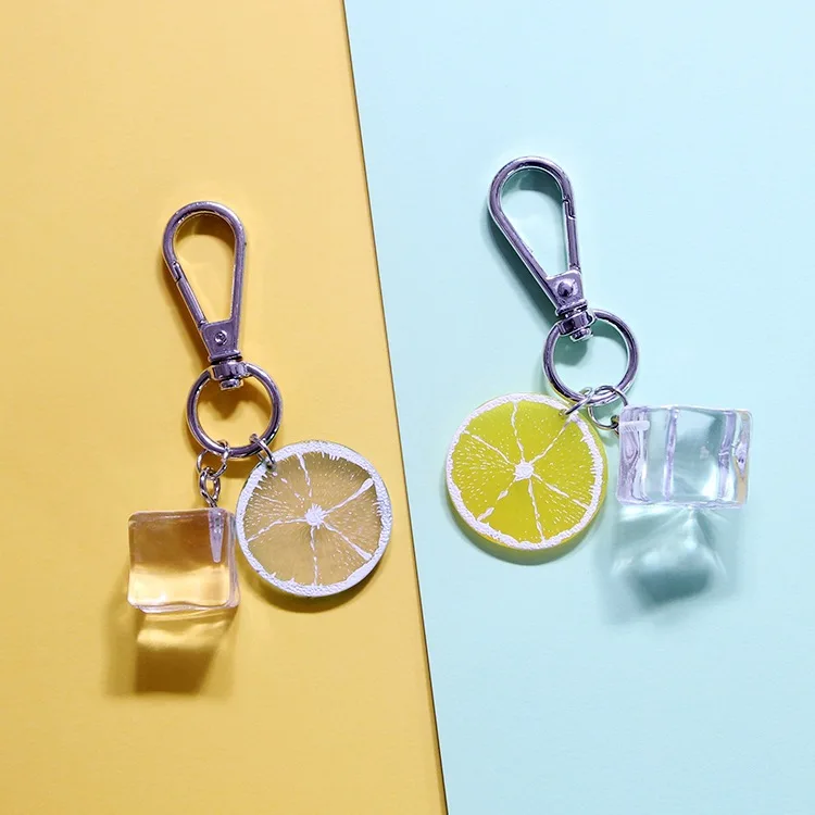 

2019 Ummer Lemon Ice Cube Cartoon Key chain For Women Trinket Metal Key Chains Ring Car Bag Pendent Charm Child Toys