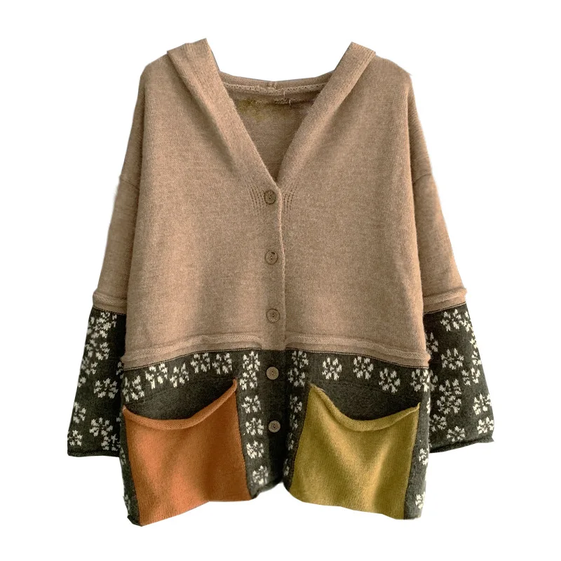 Women Sweater Loose Knitting Autumn Winter Retro Jackets Tops 2019 New Casual Panelled Pocket Ladies All-match Coat |
