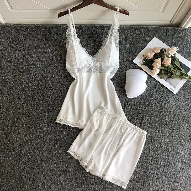 Женская кружевная Пижама на бретельках с короткими рукавами|Комплекты пижам| |