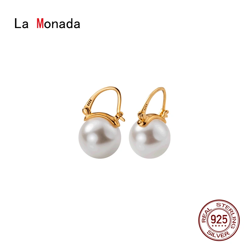 

La Monada Synthetic Pearl Minimalist Woman Hoop Earrings Silver 925 Fine Jewelry 925 Sterling Silver Earrings For Women Hoops