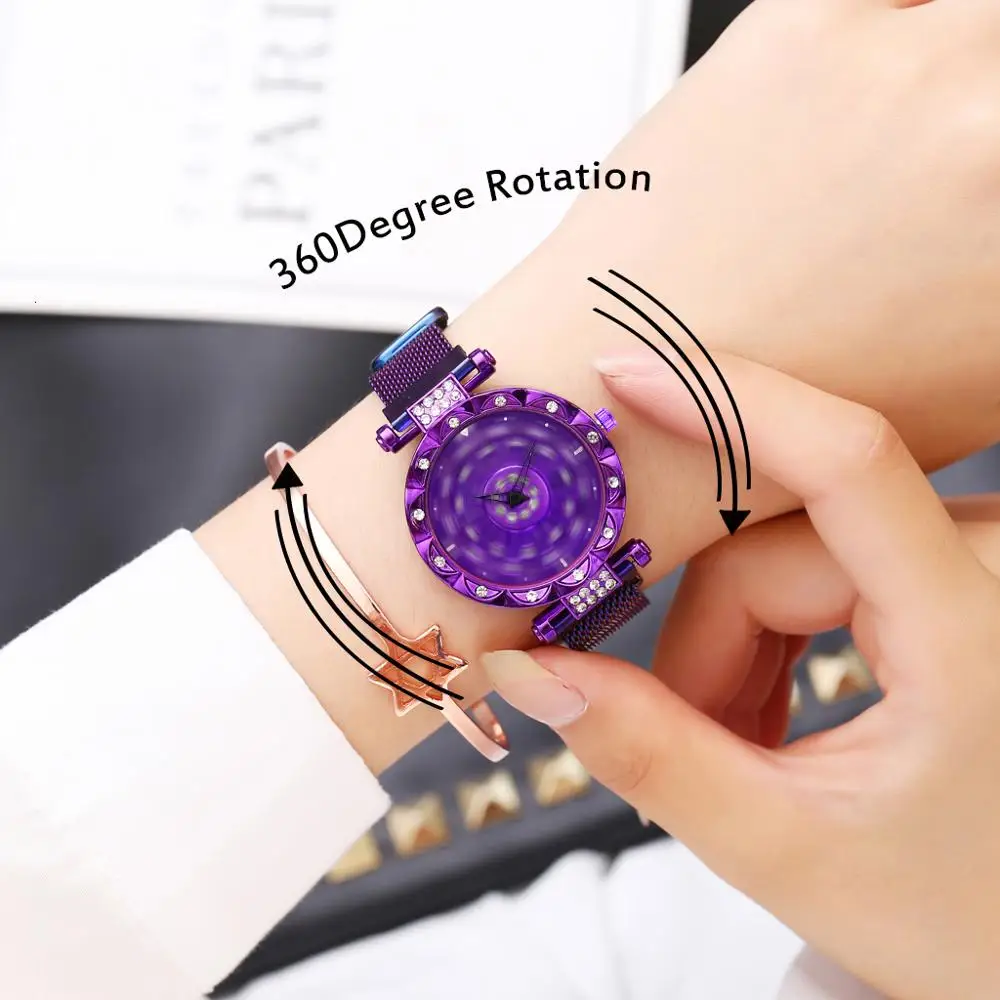 

Luxury Brand Women Watch Creative Rotating Watches Women Rhinestone Magnet Band Ladies Clock Gift relogio feminino reloj mujer
