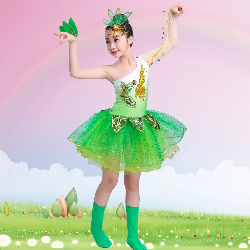 Children's jazz Latin dance clothes boys girls stage performance pettiskirt toddler chorus green princess skirt |