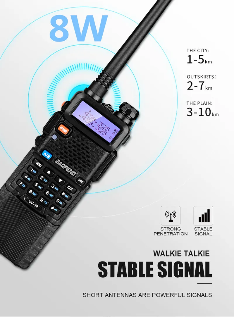8W High Power Baofeng UV-5R Walkie Talkie Amateur Radio Scanner VHF UHF CB Radio Comunicador USB Woki Toki 3800mAh UV5R Hunting