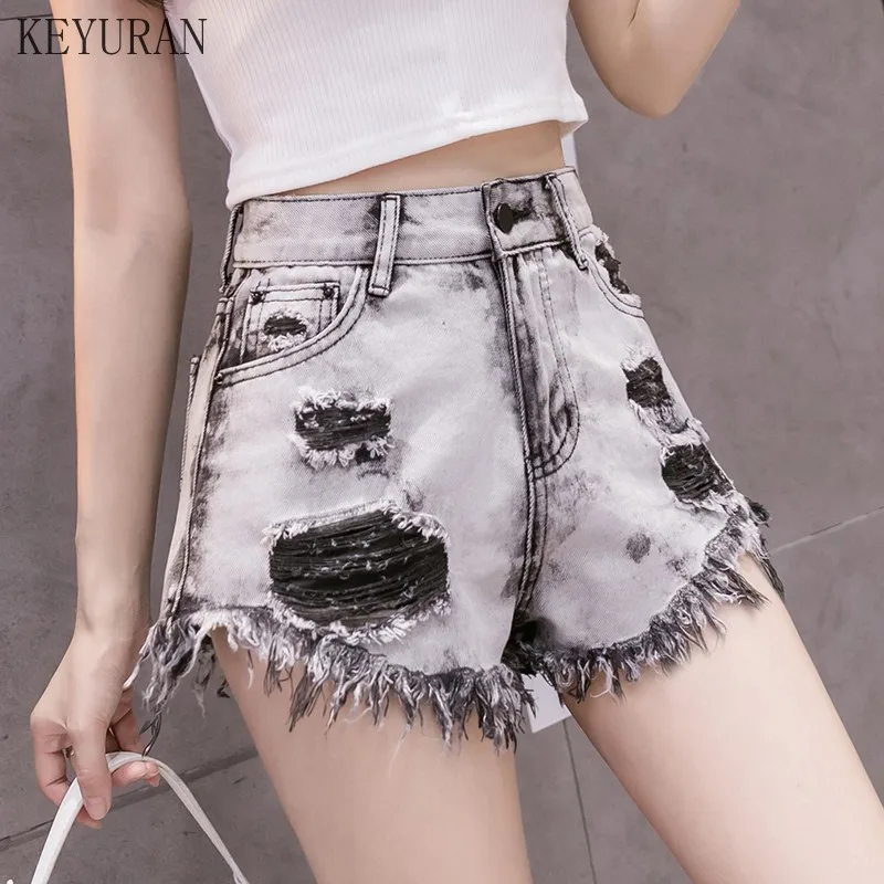 

2XL Summer Sexy Washed Women Denim Short High Waist Burr Tassel Hole Tassel Denim Shorts Female Ripped Summer Jeans Shorts
