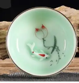 D Lotus Tea Cup Porcelain Zen Drinkware Hand Painted Ceramic New Arrival Small Tea Mug Fish China Tea Set Accessories - Цвет: D