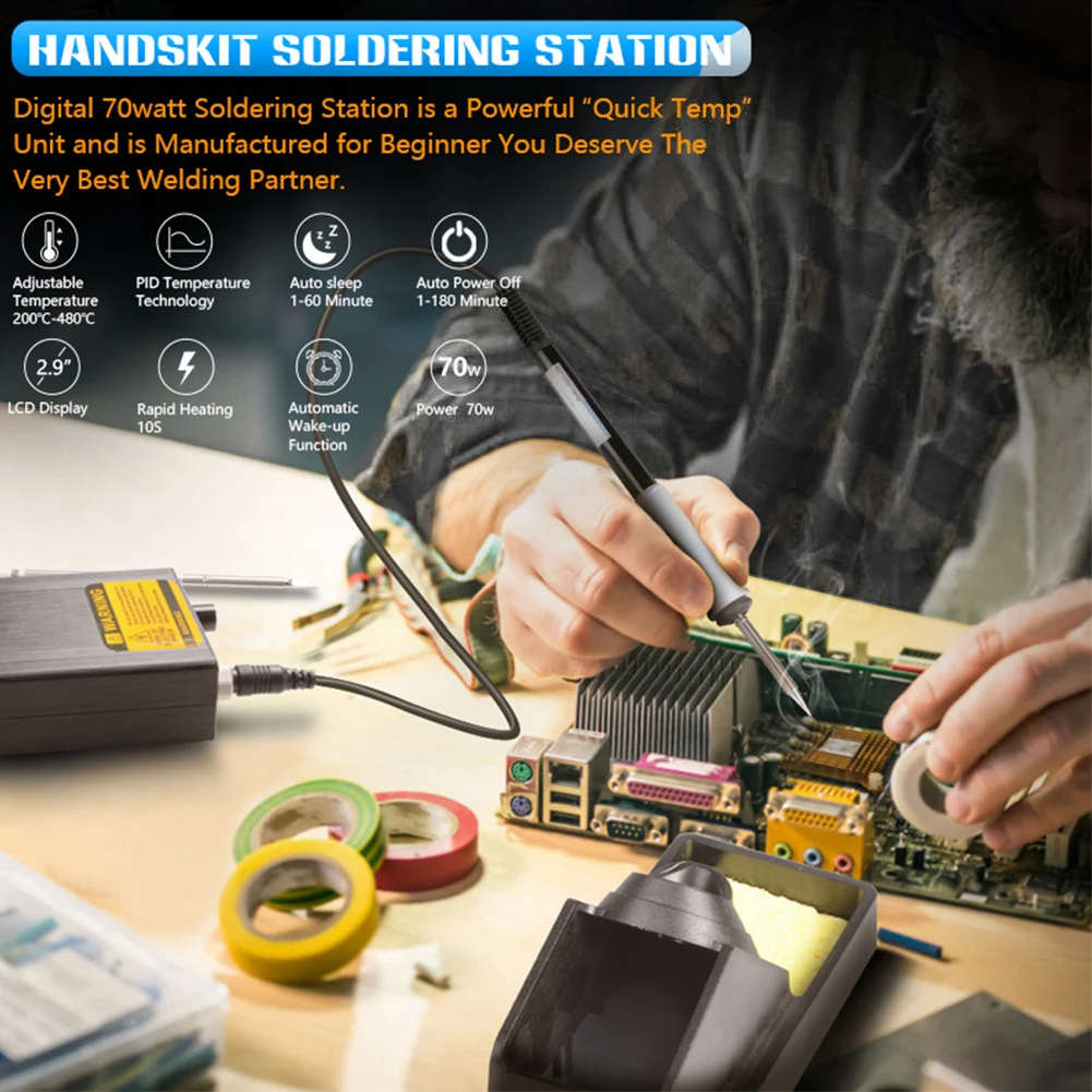 

Anti-Static Digital Display Quick Heating Smart Phone Temp Control Solder Holder Professional Auto Standby Soldering Station Set