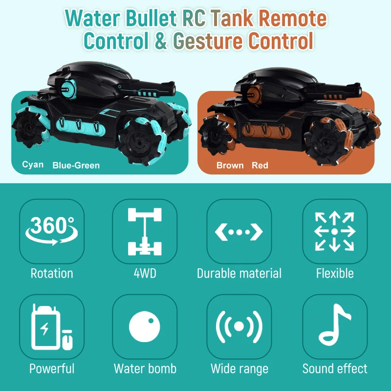 2.4G RC Car Toy 4WD Water Bomb Tank RC Toy Shooting Competitive Gesture Controlled Tank Remote Control Drift Car Kids Boy Toys enlarge