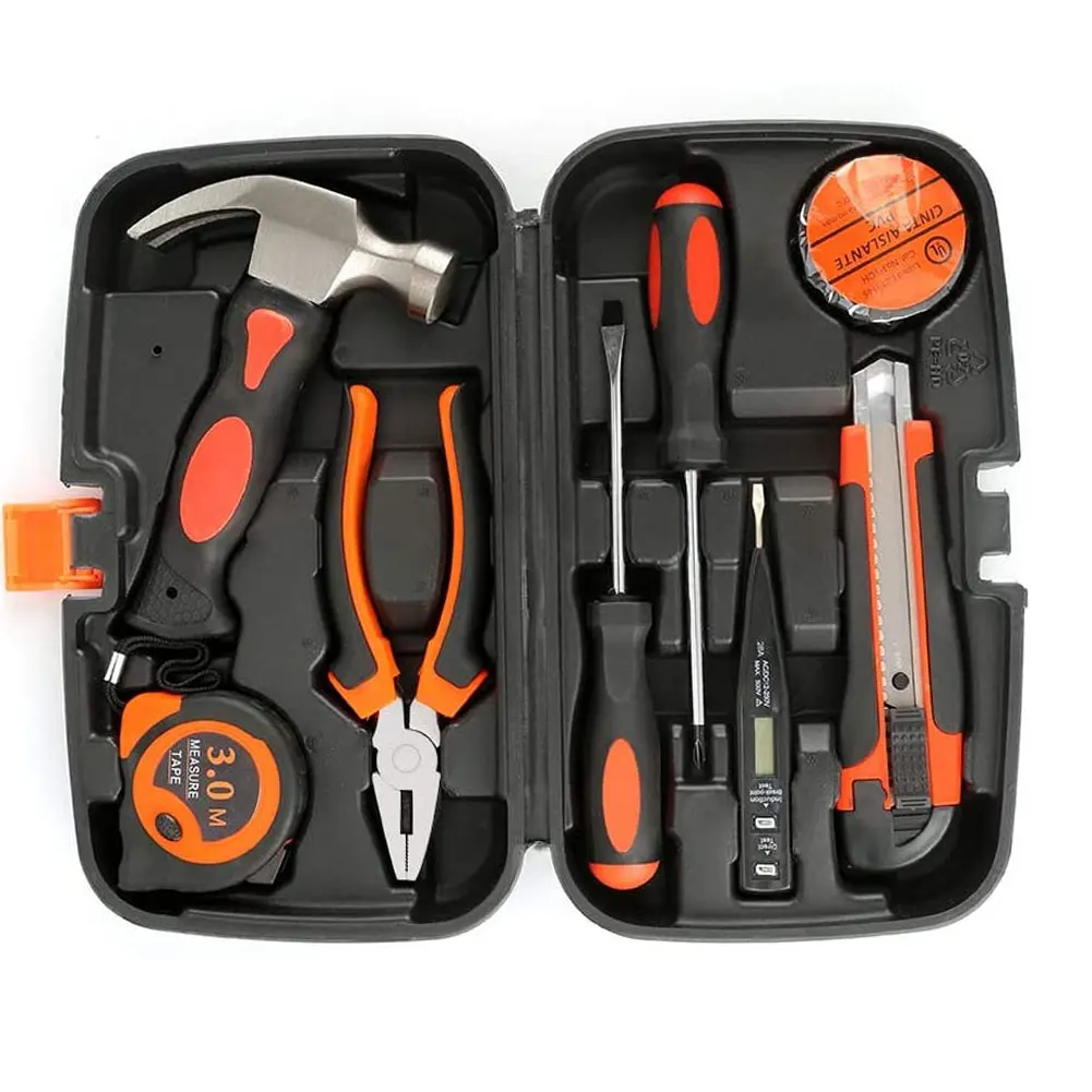

Household Hand Tool Kit Repair Manual Portable Tool Kit Plastic Tool Box Storage Case For Home 9PCS