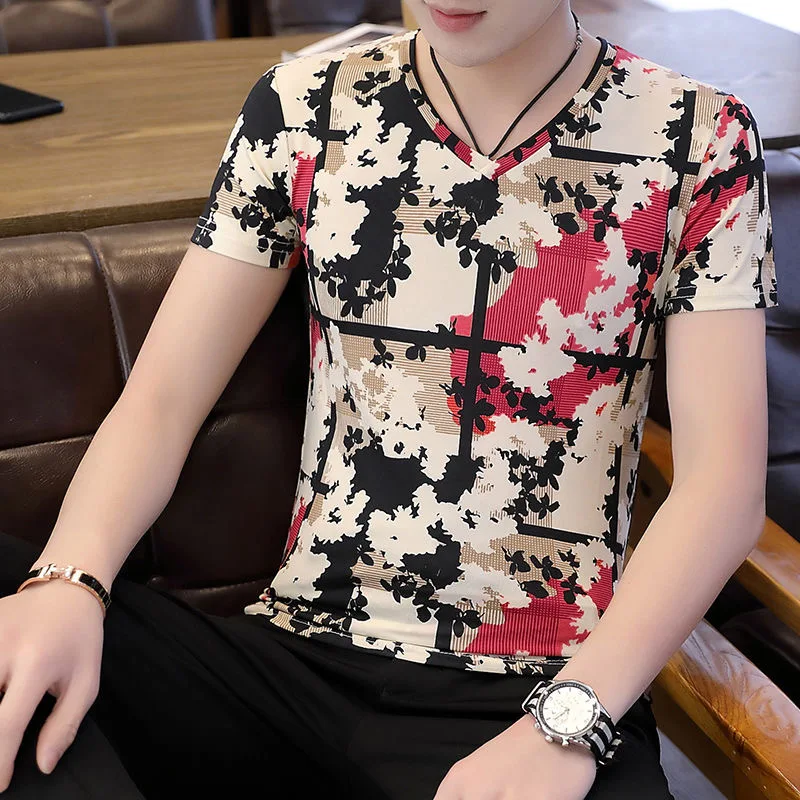 

Summer new men's music T-shirt 3D printed round neck short sleeve T-shirt guitar handsome stylish metal cool top