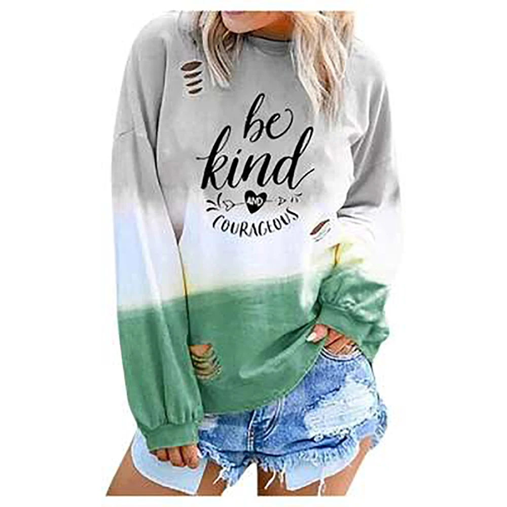 

Women Gradient Letter Positioning Printed Long Sleeve Blouse 2019 Fashion Women Autumn Winter Tops Cotton Charming Clothing