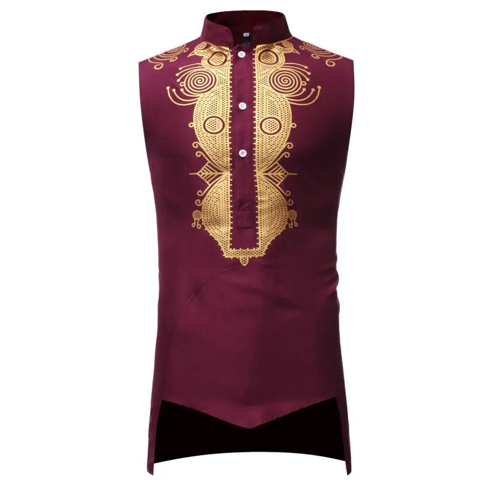 

African Dashiki Print Shirt Men Fashion Hip Hop Streetwear Men Sleeveless Sleeve Blouse Male Tops Slim African Clothes DCC089