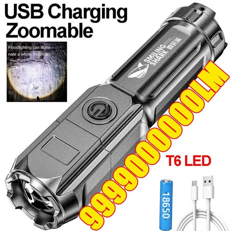 

T6 LED Flashlight Waterproof Tactical Torch USB Rechargeable Zoomable Super Bright Lantern Used for adventure, camping, etc.