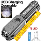 Светодиодный водонепроницаемый тактический фонарик T6, перезаряжаемый от USB, масштабируемый супер-яркий фонарь, используемый для приключений, кемпинга и т. д.