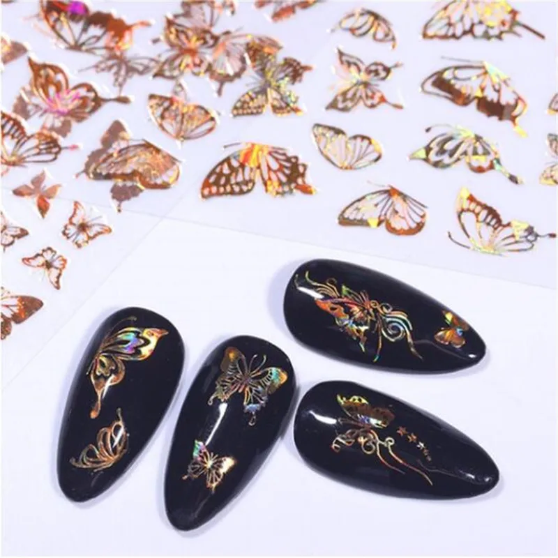 

Nail Art Sticker Holographic Bronzing Fine Butterfly Stickers Hollow Decals Laser Gold Silver Beauty DIY Tips Decoration
