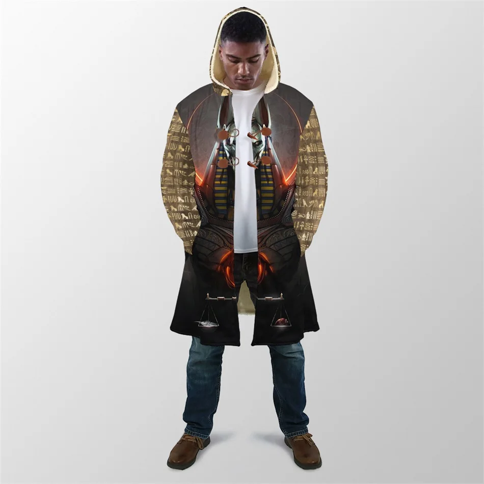 Зимний мужской плащ 2021 фараон Древнего Египта анубис 3D-печать толстое флисовое