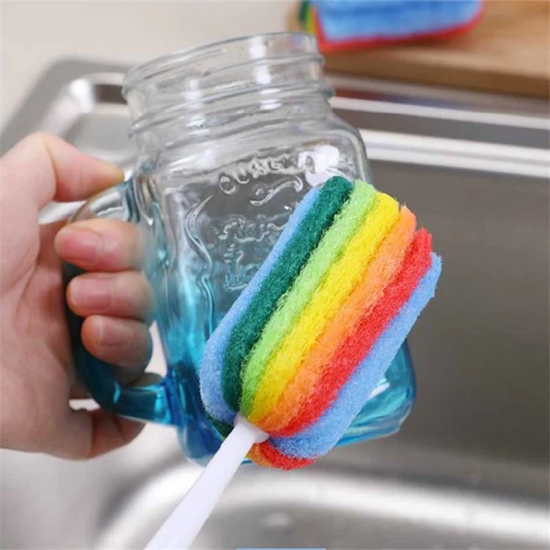 Съемная Бутылка воды кружка Стекло моющая губка Чистящая щетка Скраб с ручкой