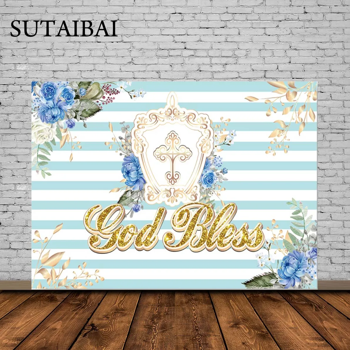 

First Holy Communion Custom Vinyl Backdrop God Bless Cross Flower Party Photography Background Photocall Photozone Decor