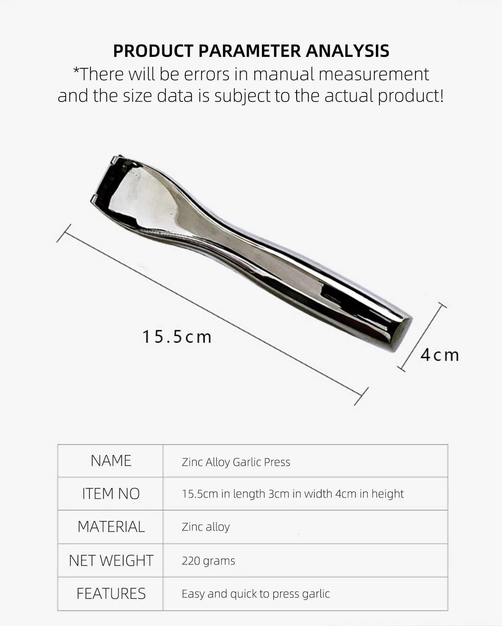 

Light Masher Garlic Zinc Garlic Thickened Press Garlic Press Thickened Mirror Light Zinc Alloy Garlic Masher Manual