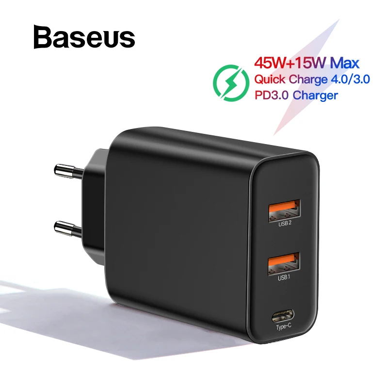 Baseus 3 порта USB PD зарядное устройство 60 Вт для iPhone 11 Pro Xs Max XR быстрое зарядное устройство для телефона Quick Charge 4,0 3,0 FCP SCP для Xiaomi huawei