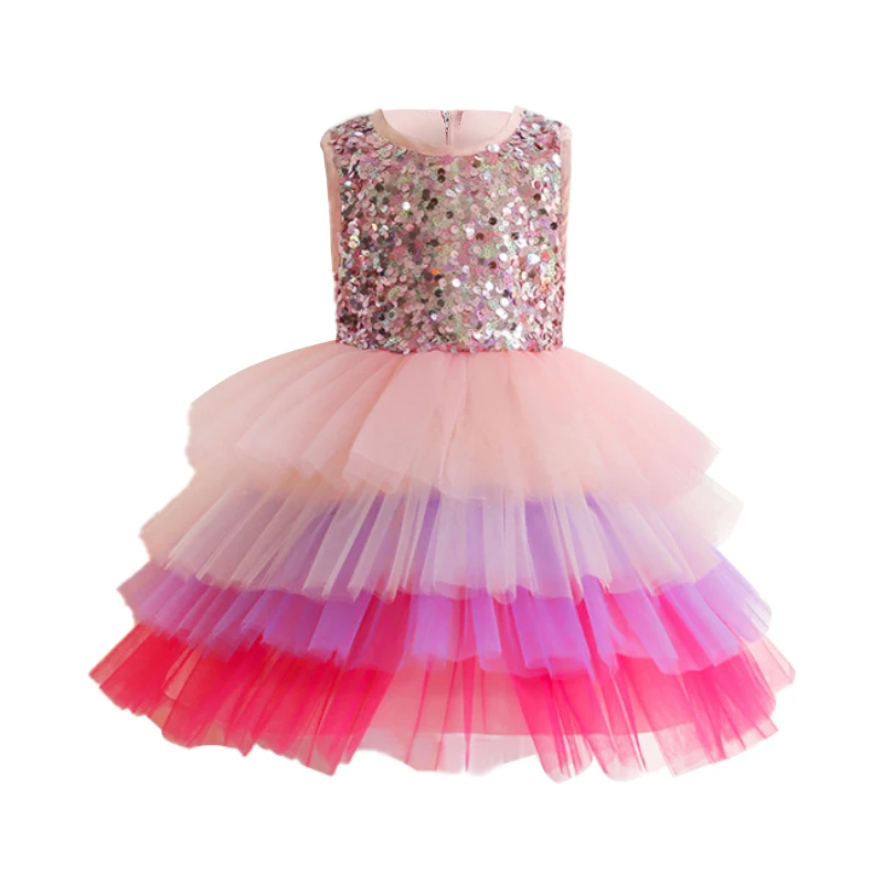 Girls dress sleeveless sequin girls cake puffy princess girl Christmas birthday party | Детская одежда и обувь