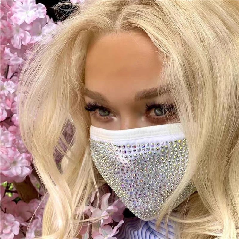 

Mask With Hot Diamond Decoration Women Fashion New Quality Dust Mask With Insertable Filter Washable And Reusable Mouthmask