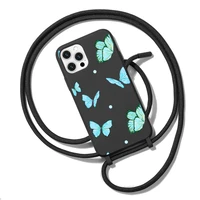 cute sexy butterfly pink blue phone case necklace lanyard for iphone 12 11 8 7 se 2020 mini pro x xs xr max plus