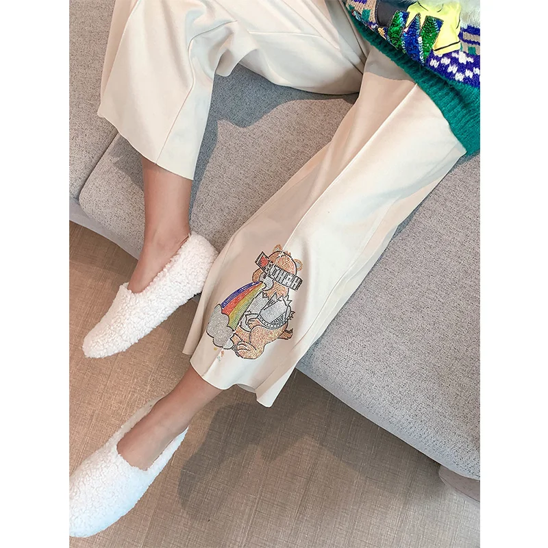 Женские широкие брюки с мультяшным рисунком Свободные шерстяные зима 2020|Брюки| |