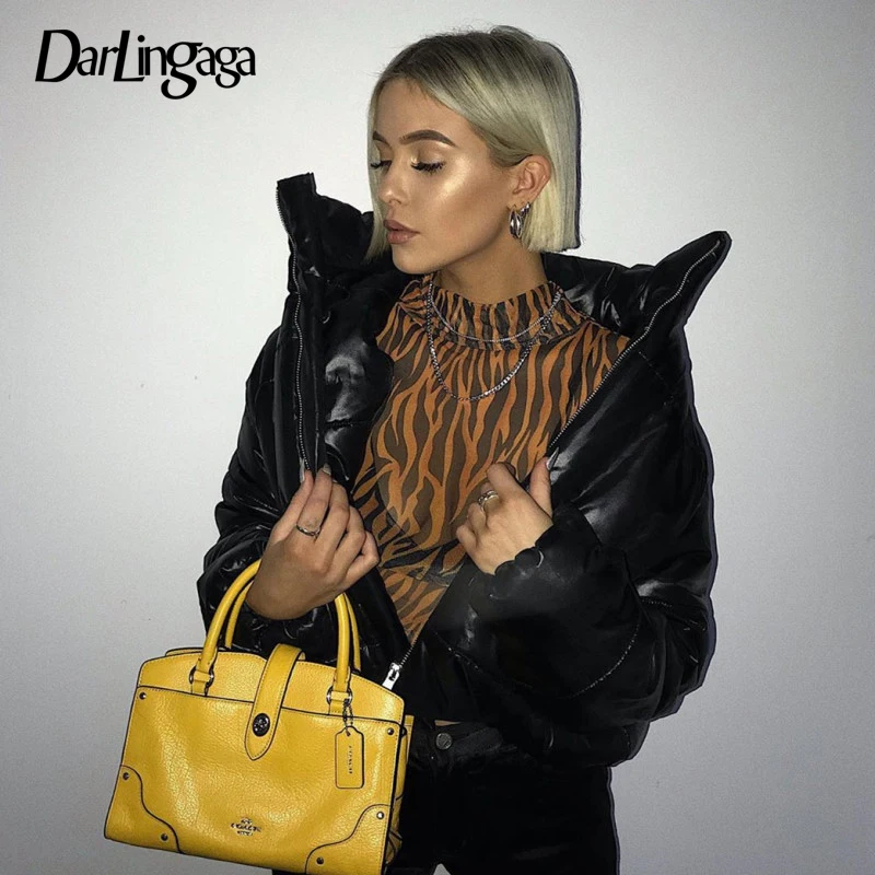 Black Darlingaga, модная зимняя куртка, для женщин, Turtlenenck, на завязках, парка, пальто, Женский пуховик, укороченные, теплые пальто, верхняя одежда, пальто - Цвет: Black