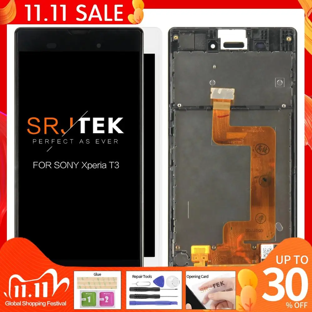 

ЖК-дисплей 5,3 дюйма, дигитайзер сенсорного экрана для SONY Xperia T3 M50W D5103, ЖК-дисплей с рамкой, протестировано