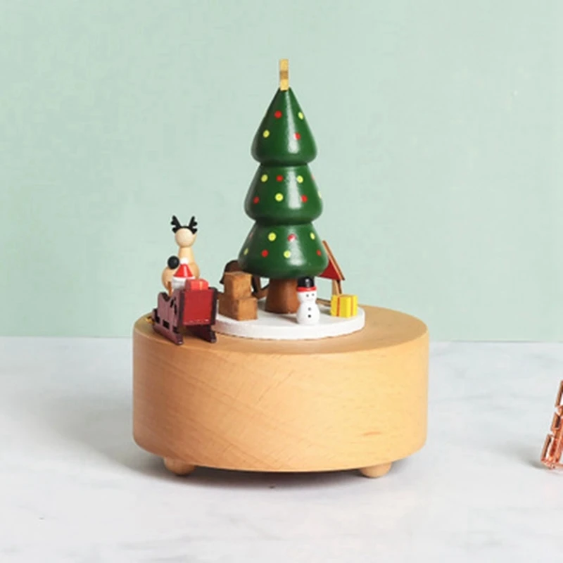 

2PCS Christmas Gifts Christmas Tree Wooden Music Box with Wood Christmas Music Box Musical Wooden Boxes