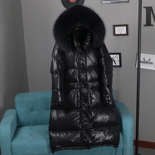 Black-Black Fur AYUNSUE зимнее пальто женское белое пуховое пальто енот меховой воротник с капюшоном Женская куртка корейский пуховик Casaco YY1340 - Цвет: Black-Black Fur
