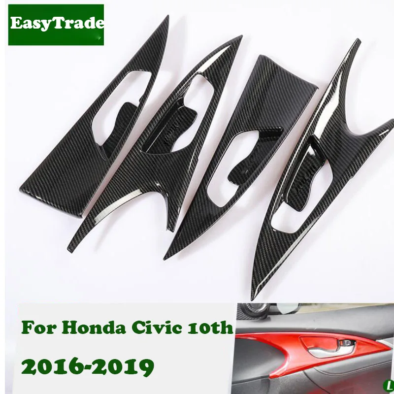 

Carbon Fiber Chrome Car Inner Door Handle Cover Frame Decal Trim For Honda Civic 2019 2018 2017 2016 10th Accessories 4PCS/SET