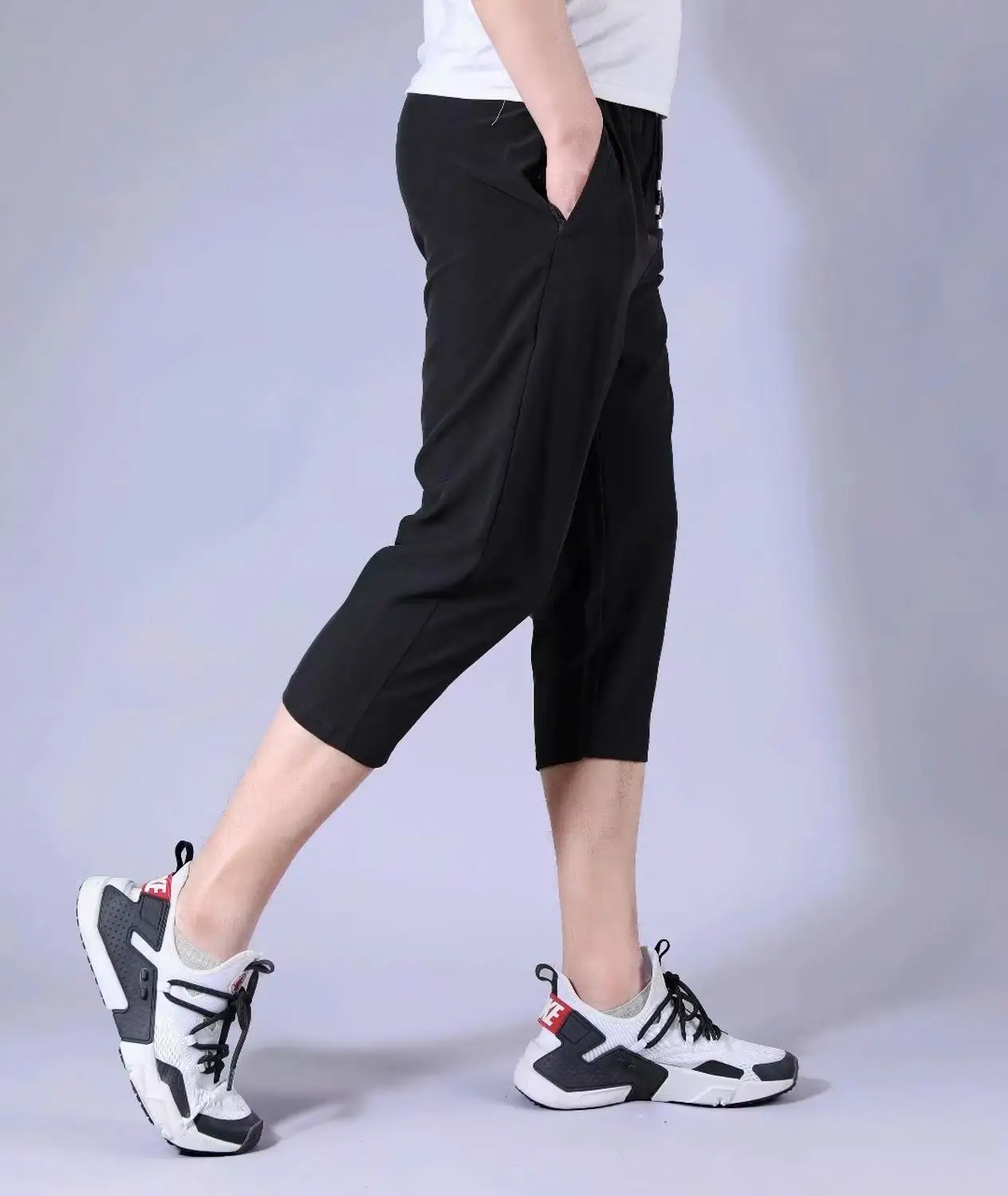 Ледяные Шелковые летние мужские тренировочные штаны для футбола 3/4 Укороченные