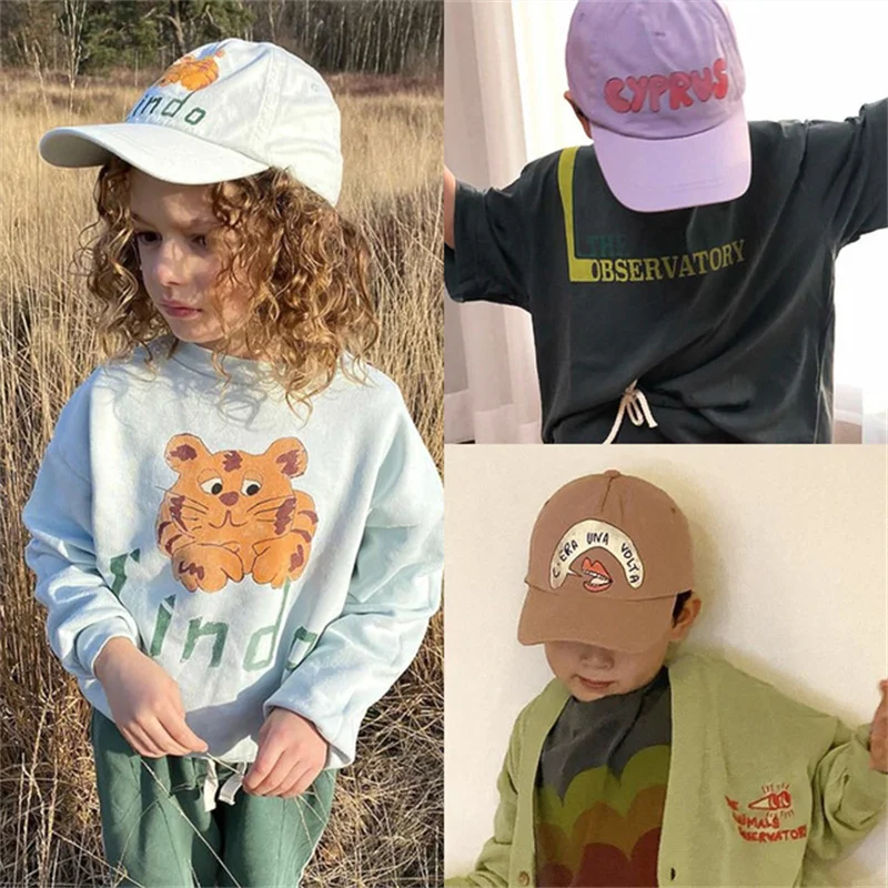 Spring Summer Girls Boys Cute Printing Cap Boys Leisure Sunscreen INS Cap Fashion Hats 2-10T