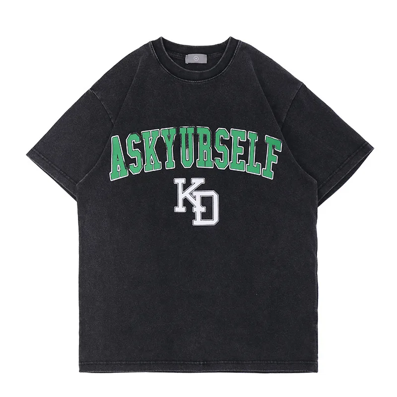 

Men's 2021 Spring New High Street Letter Printing Distressed Short-sleeved Fashion Casual Loose T-shirt Harajuku Style