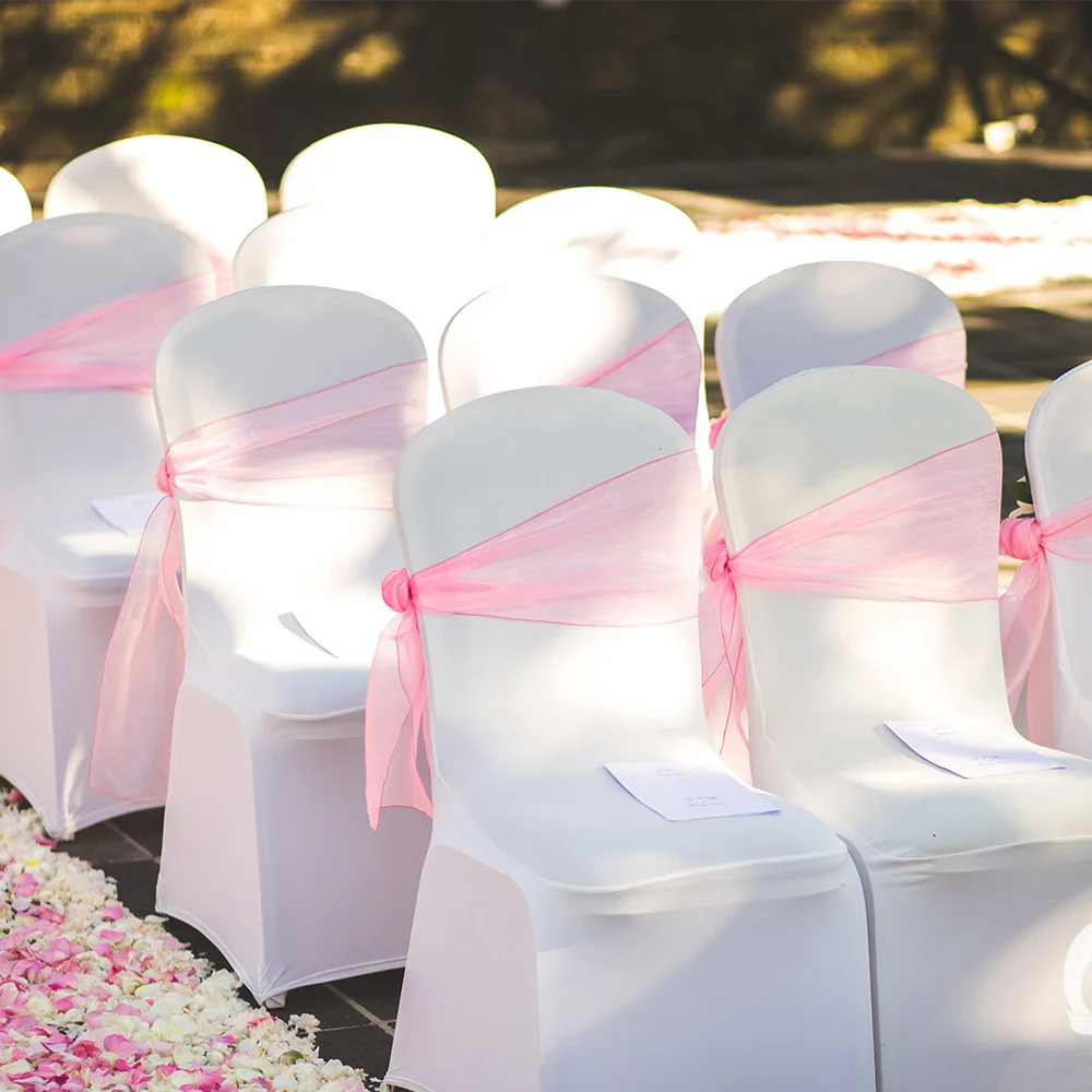 

50pcs 18cmx275cm Organza Chair Sash Bow For Cover Banquet Wedding Party Event Chrismas Decoration Sheer Organza Fabric Supply