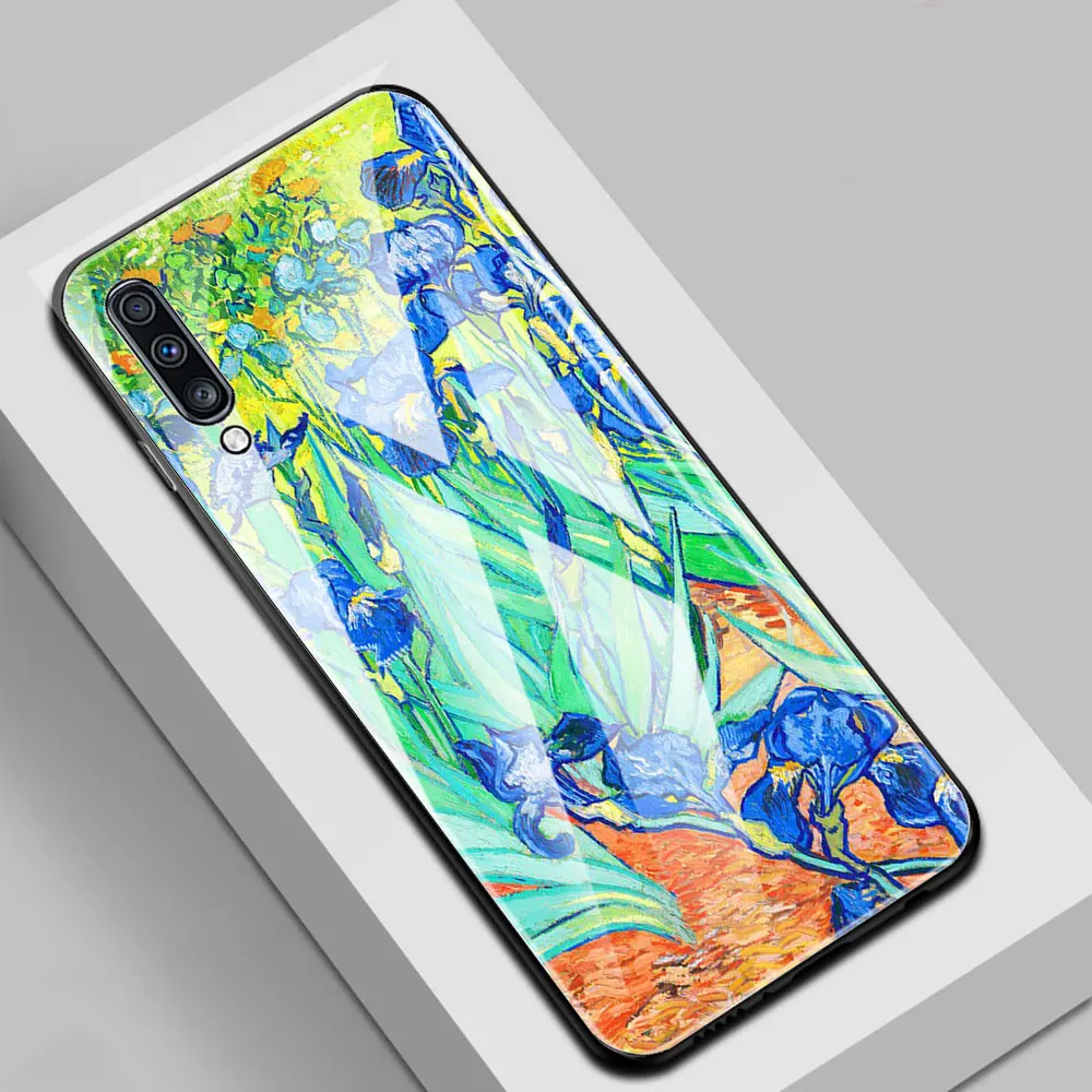 

Tempered Glass Case For Samsung Galaxy A51 A71 A50 A70 A10 A31 A41 A21s A40 A72 M21 M31 M51 Back Cover Coque Van Gogh Starry Sky