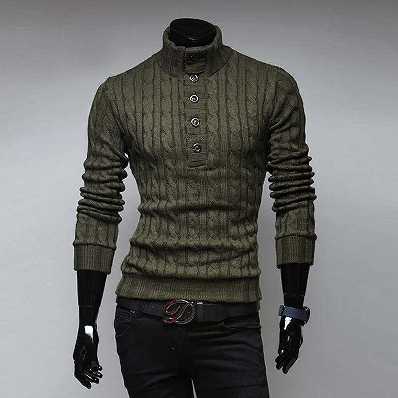 2051 New men's solid color sweater Slim high collar fashion European and American style