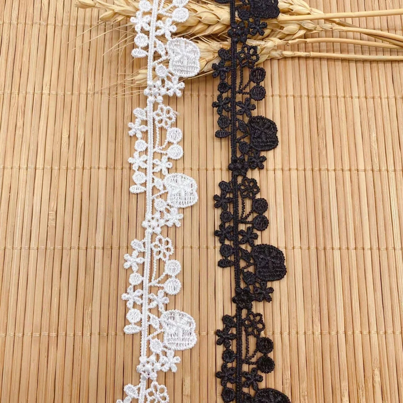 

14yards Width 2.5cm Black White Water Soluble Polyester Lace Trim Fabric Ribbons DIY Dress Clothing Skirt Edge Accessories