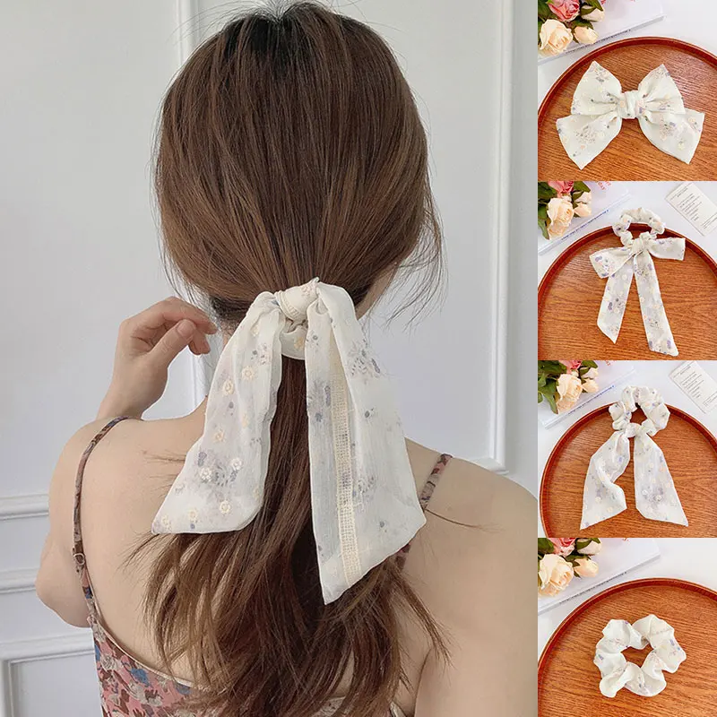

Sweet Flowers Bow Scrunchies Barrettes Hair Accessories Women Elastic Hair Ring Hair Tie Hair Clips Ponytail Holder Rubber Band