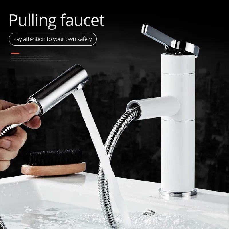 Выдвижные смесители для раковины черный латунный Смеситель в ванной комнате