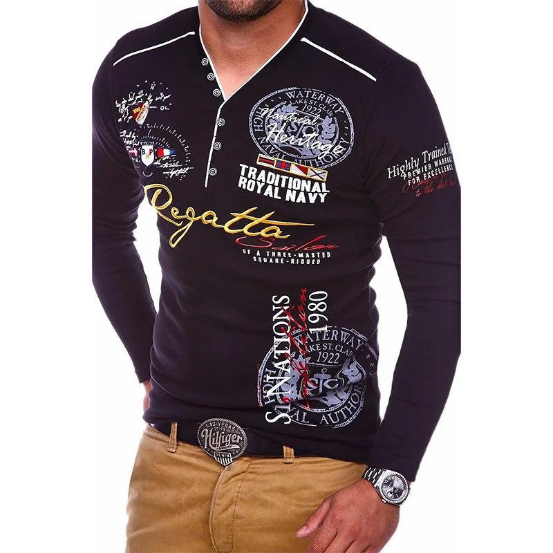 

ZOGAA Polo Shirts Men Clothes Slim Fit Long Sleeve Polo Shirt Men Plus Size Casual Male Shirt Letter Printed Men's Tee Top 4XL