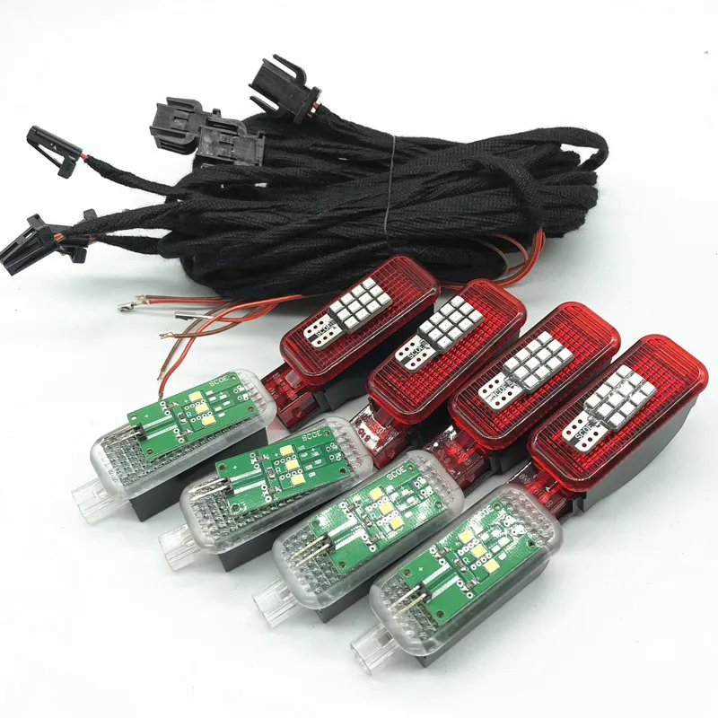 Car LED Red/White Door Warning Light with Cable Wiring harness For Audi A3 S3 A4 B7 B8 S4 A5 A6 C7 S6 A7 A8 S8 Q3 Q5 Q7 RS3 RS4
