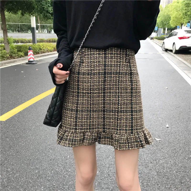 picture color kawaii короткие женские Облегающие юбки высокая Талия Сексуальные вечерние Flada Mujer модные мини гофрированные твидовый в клетку осенние Jupe Femme - Цвет: picture color