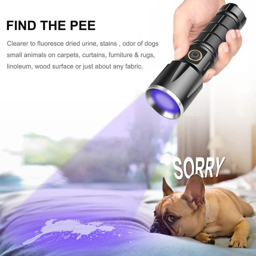 

УФ-лампа нм, портативный светодиодный фонарик с USB-зарядкой, водонепроницаемый алюминиевый фонарь, тактический фонарь для улицы