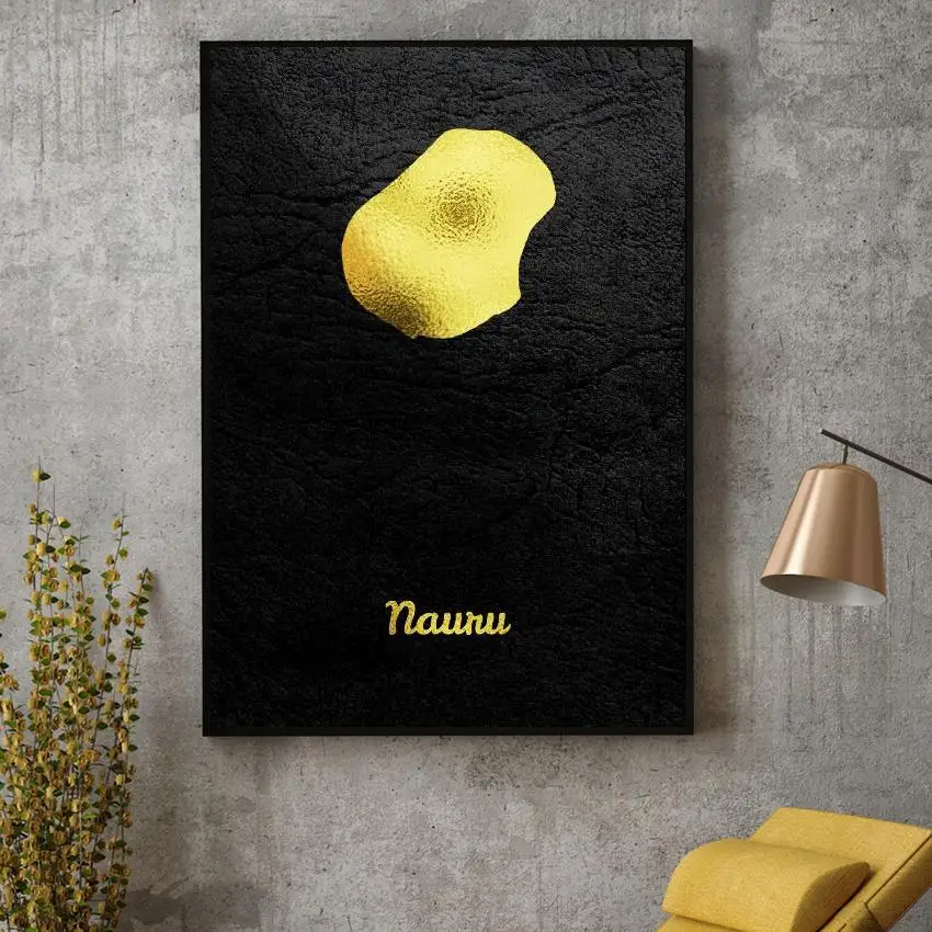

Golden Map Nauru Canvas Wall Art Print Modern Poster Wall Pictures Living Room Decor