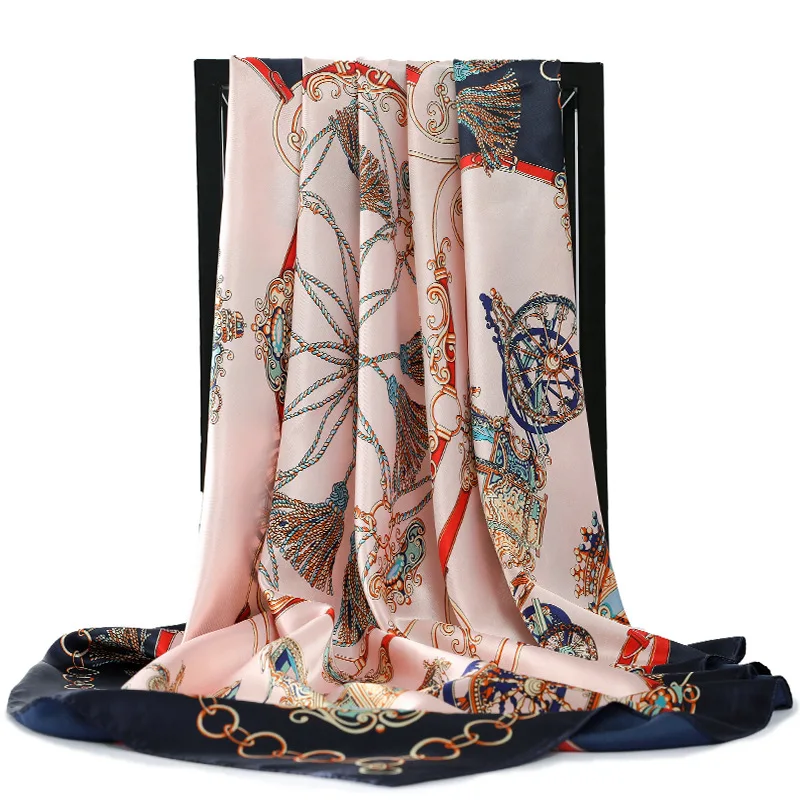 

Весна 2021, квадратные шарфы, модные шали с принтом каретки, Шелковый сатиновый хиджаб, женский платок, бандана 90x90 см, шарфы для шеи