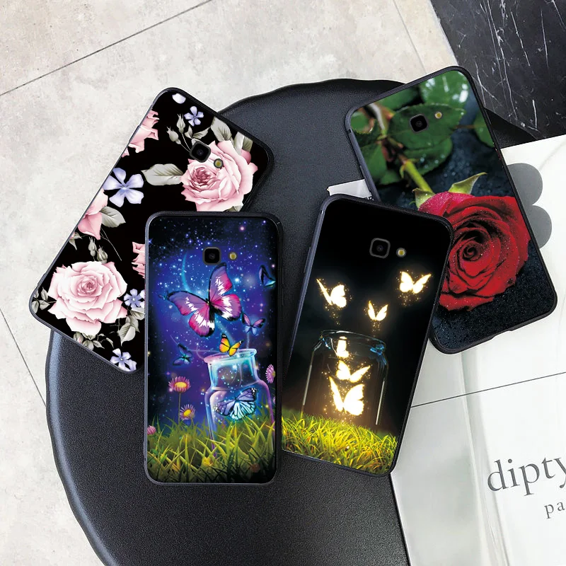 Чехол для Samsung J4 J6 Plus мягкий черный чехол из ТПУ с розами 2018 J5 J7 Prime J3 2017 чехлы |