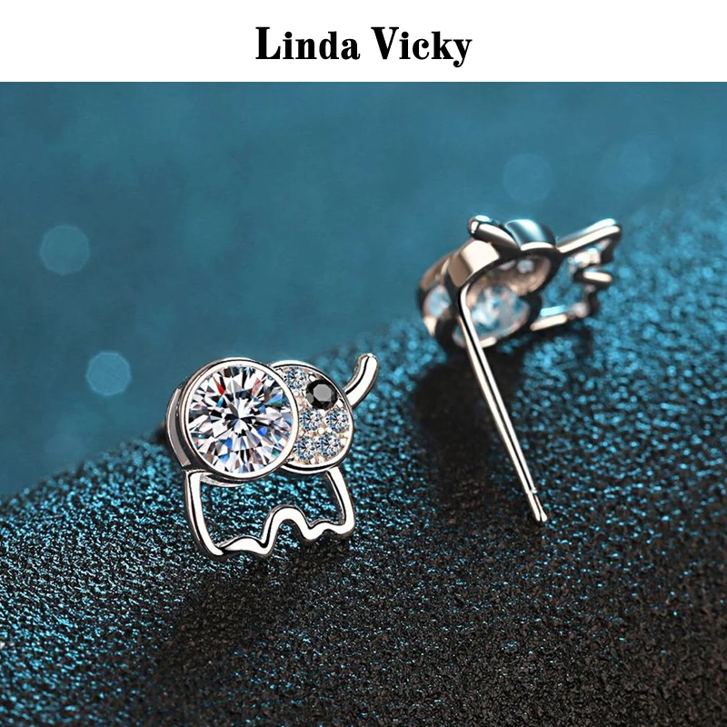 

LINDA VICKY 0.5ct Diamond Test Pass Moissanite Elephant Earrings Wedding Jewelry 100% Moissanite Rhodium Plated 925 Silver Stud